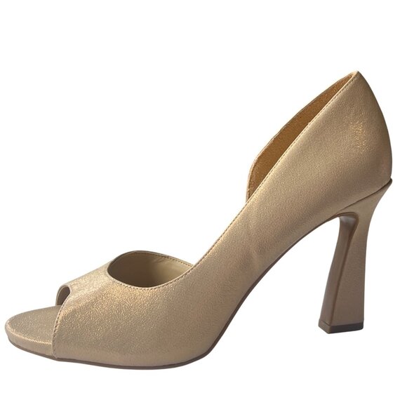 Naturalizer Open-Toe D'Orsay High Heels Gold Faux Leather Womens Size 10W - Picture 1 of 13